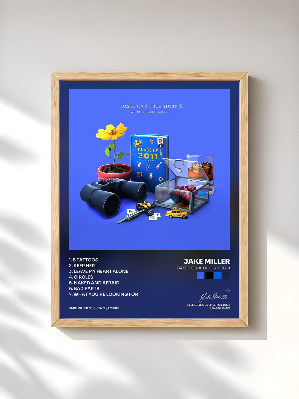 #bois Tableau de l'album BASED ON A TRUE STORY II de Jake Miller, cadre en bois brut, imprimé et encadré en France
