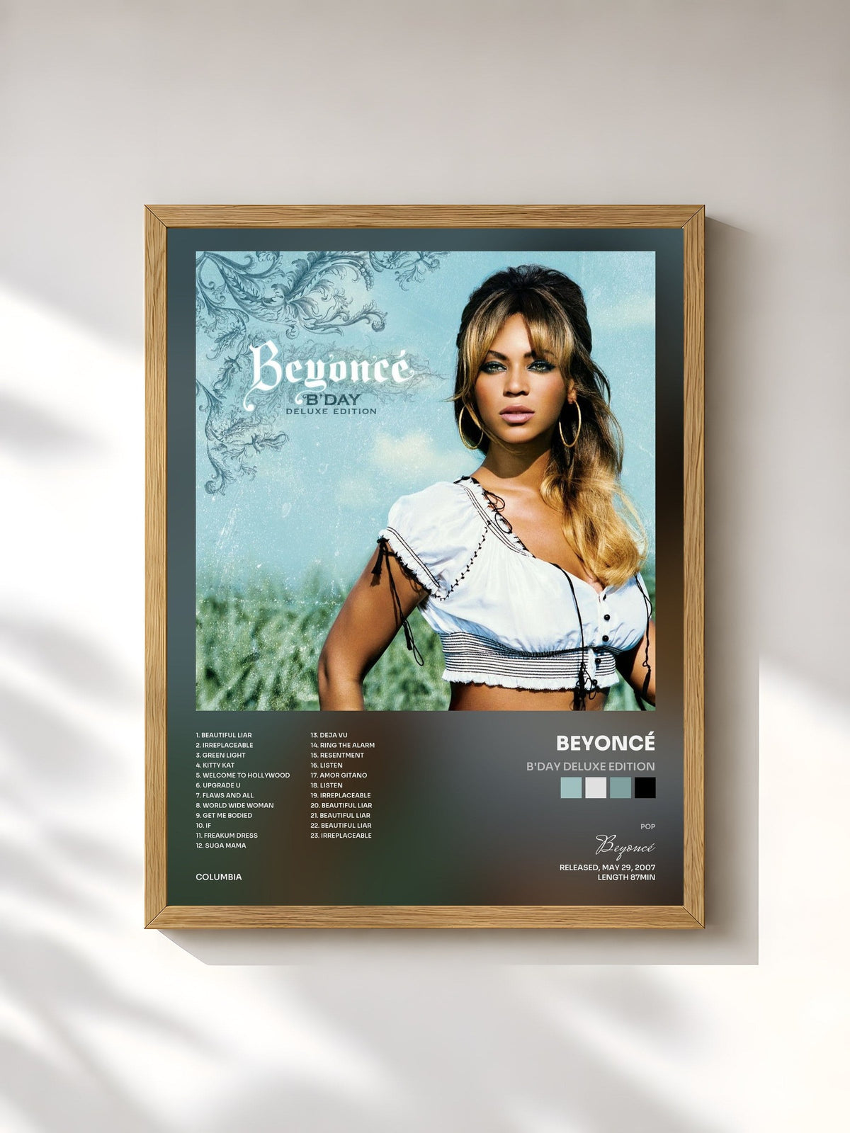#bois Tableau de l'album B'Day Deluxe Edition de Beyoncé, cadre en bois brut, imprimé et encadré en France