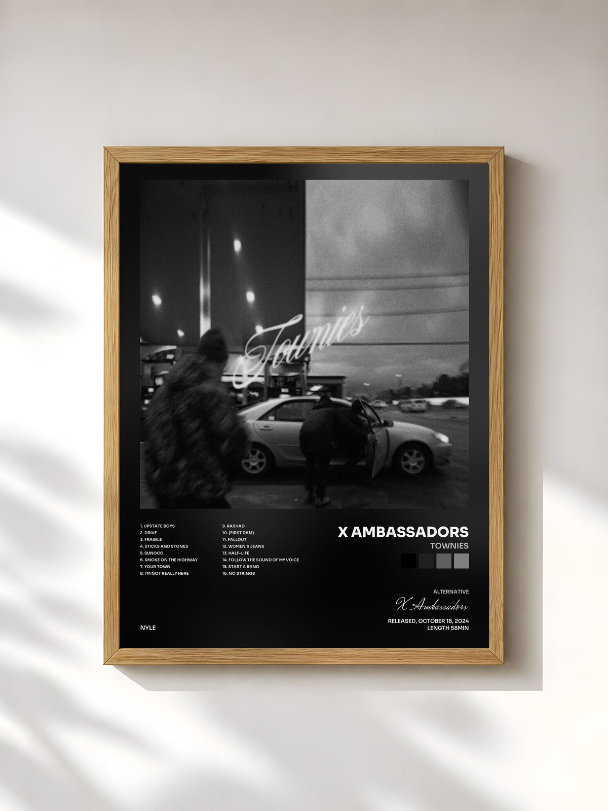 #bois Tableau de l'album Townies de X Ambassadors, cadre en bois brut, imprimé et encadré en France