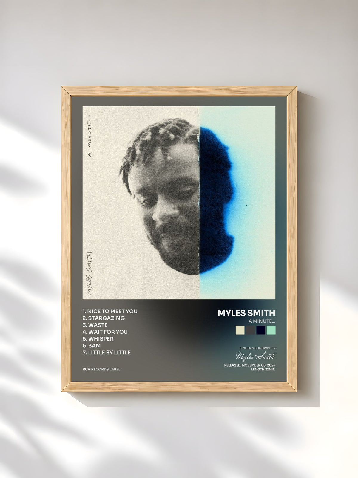 #bois Tableau de l'album A Minute... de Myles Smith, cadre en bois brut, imprimé et encadré en France