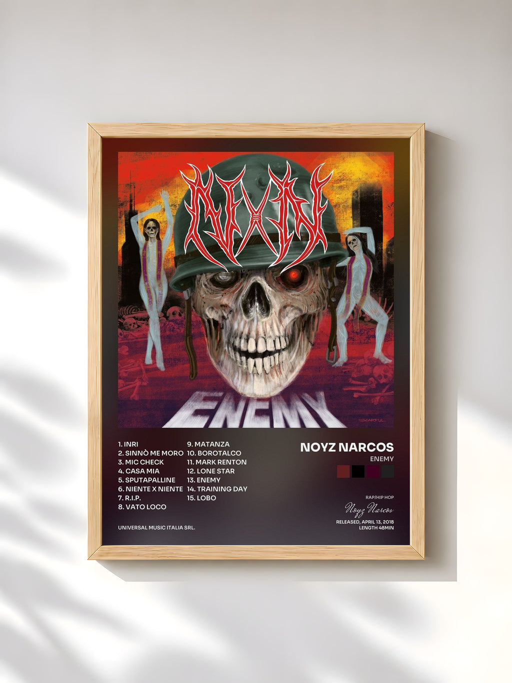 #bois Tableau de l'album Enemy de Noyz Narcos, cadre en bois brut, imprimé et encadré en France
