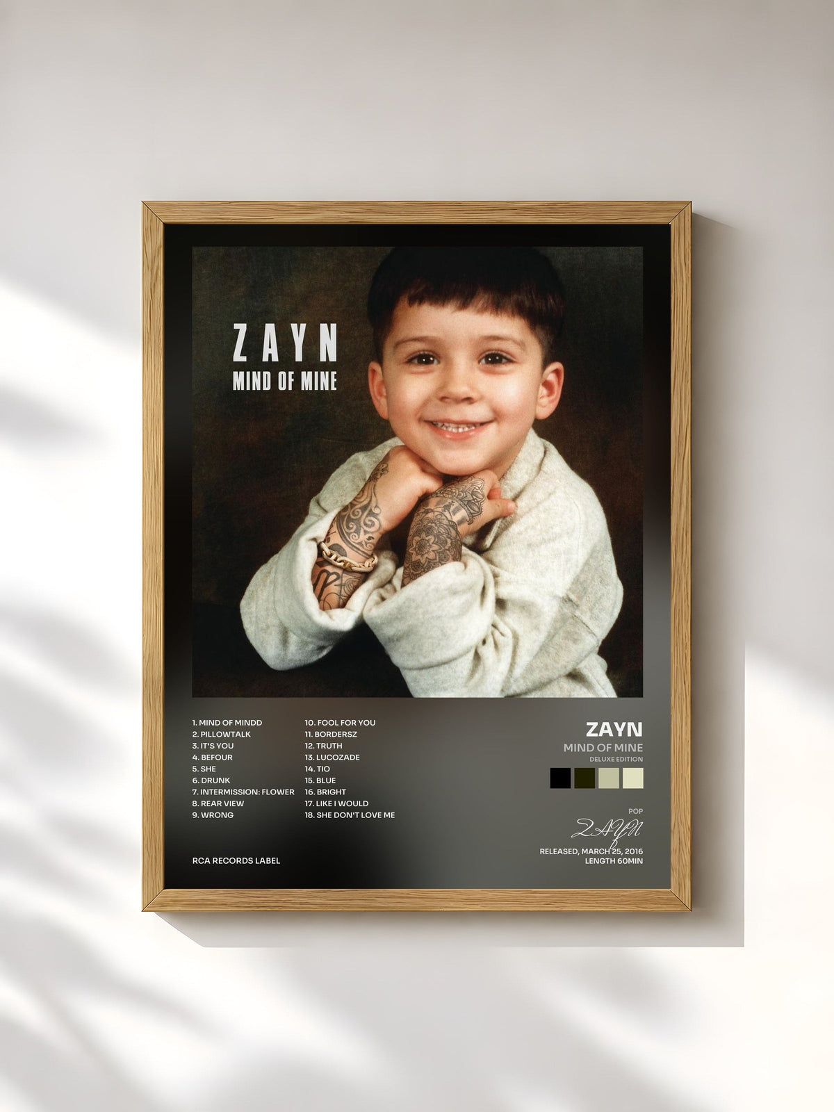 #bois Tableau de l'album Mind Of Mine (Deluxe Edition) de ZAYN, cadre en bois brut, imprimé et encadré en France