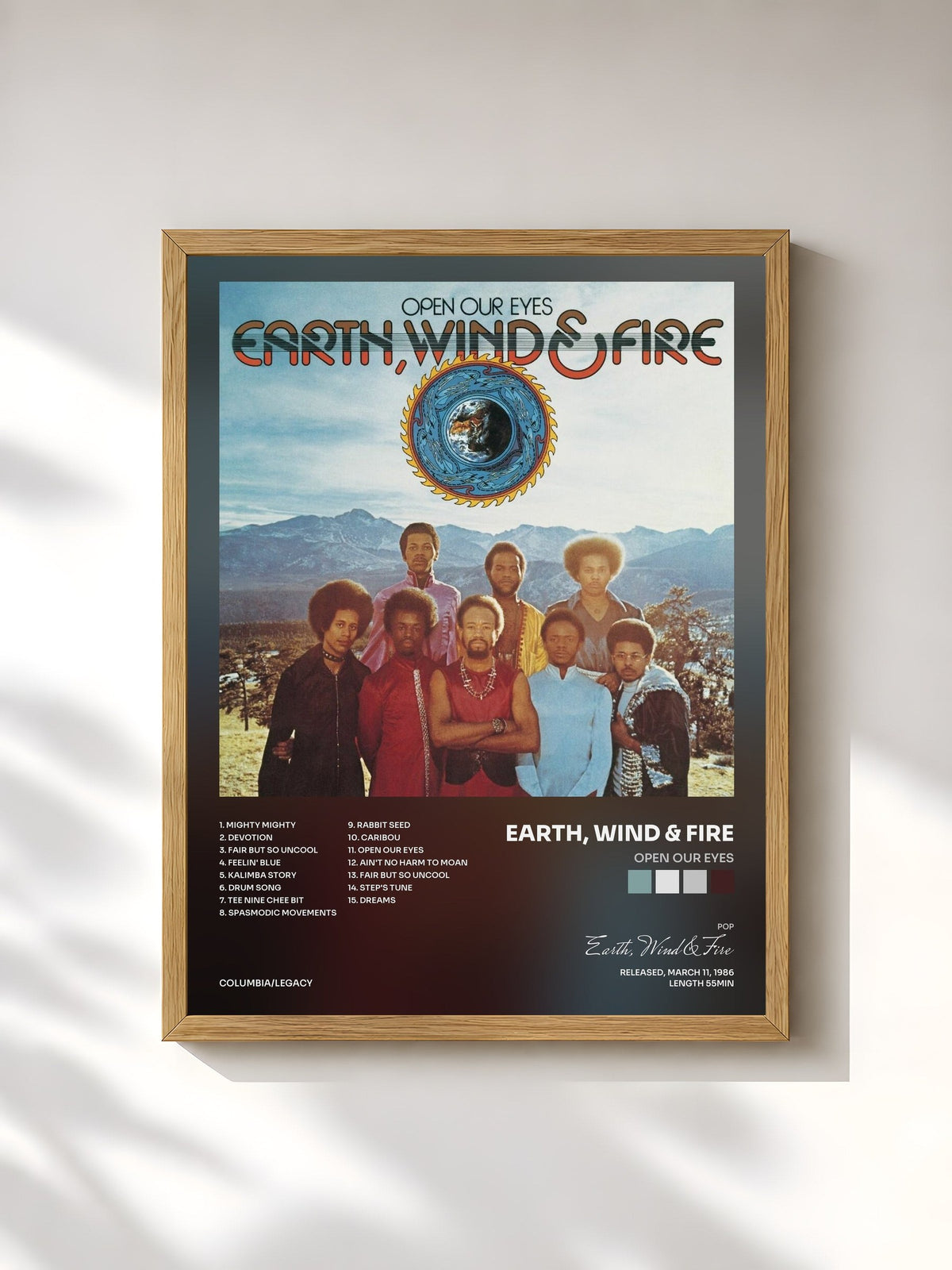 #bois Tableau de l'album Open Our Eyes de Earth, Wind & Fire, cadre en bois brut, imprimé et encadré en France