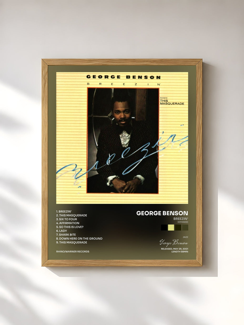 #bois Tableau de l'album Breezin' (Expanded) de George Benson, cadre en bois brut, imprimé et encadré en France