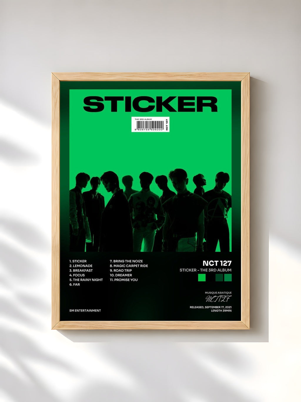 #bois Tableau de l'album Sticker - The 3rd Album de NCT 127, cadre en bois brut, imprimé et encadré en France