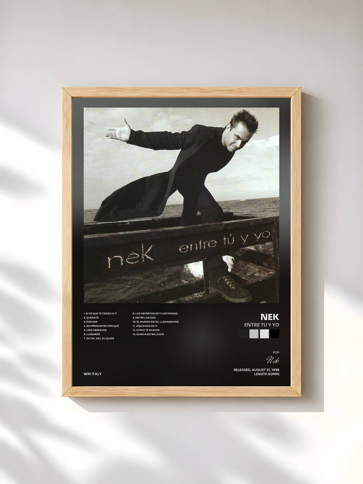 #bois Tableau de l'album Entre tu y yo de Nek, cadre en bois brut, imprimé et encadré en France