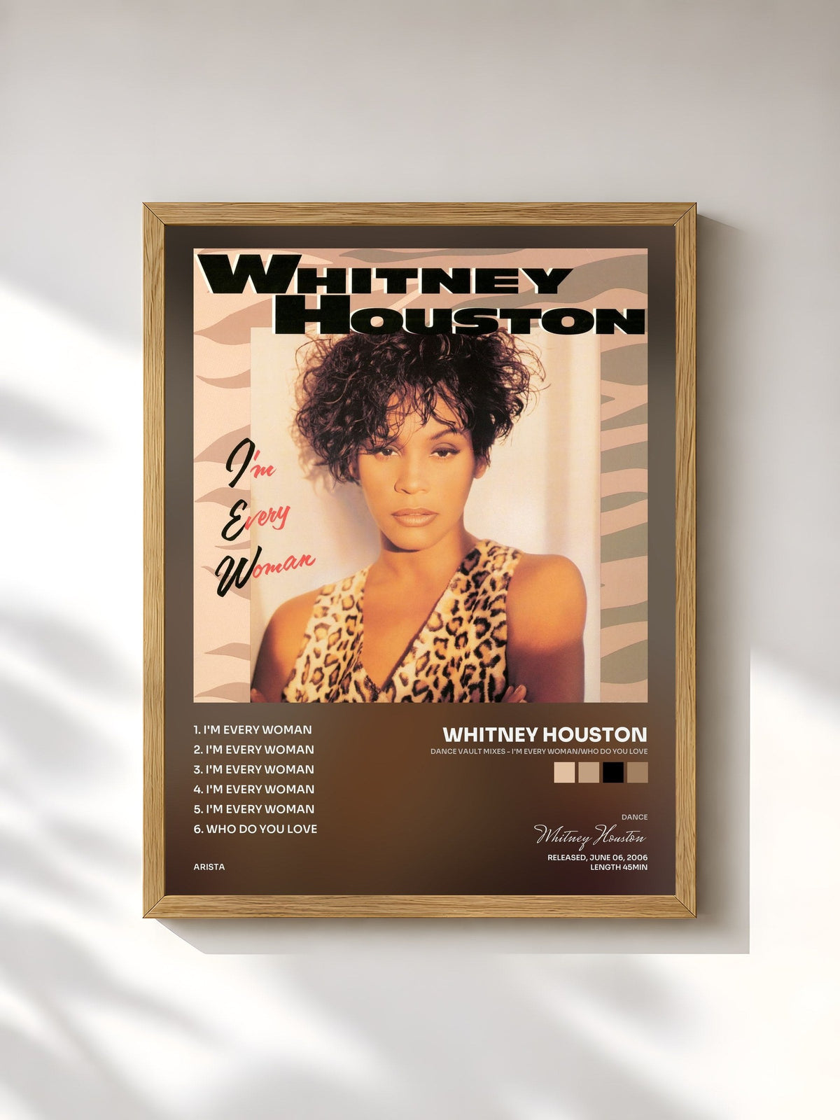 #bois Tableau de l'album Dance Vault Mixes - I'm Every Woman/Who Do You Love de Whitney Houston, cadre en bois brut, imprimé et encadré en France