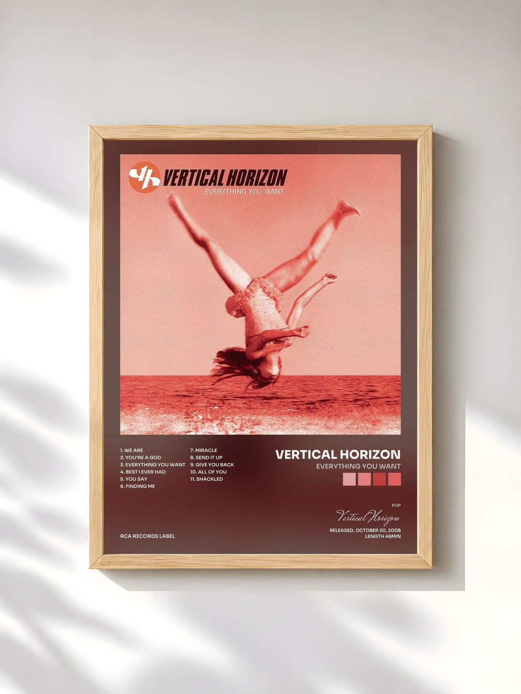 #bois Tableau de l'album Everything You Want de Vertical Horizon, cadre en bois brut, imprimé et encadré en France