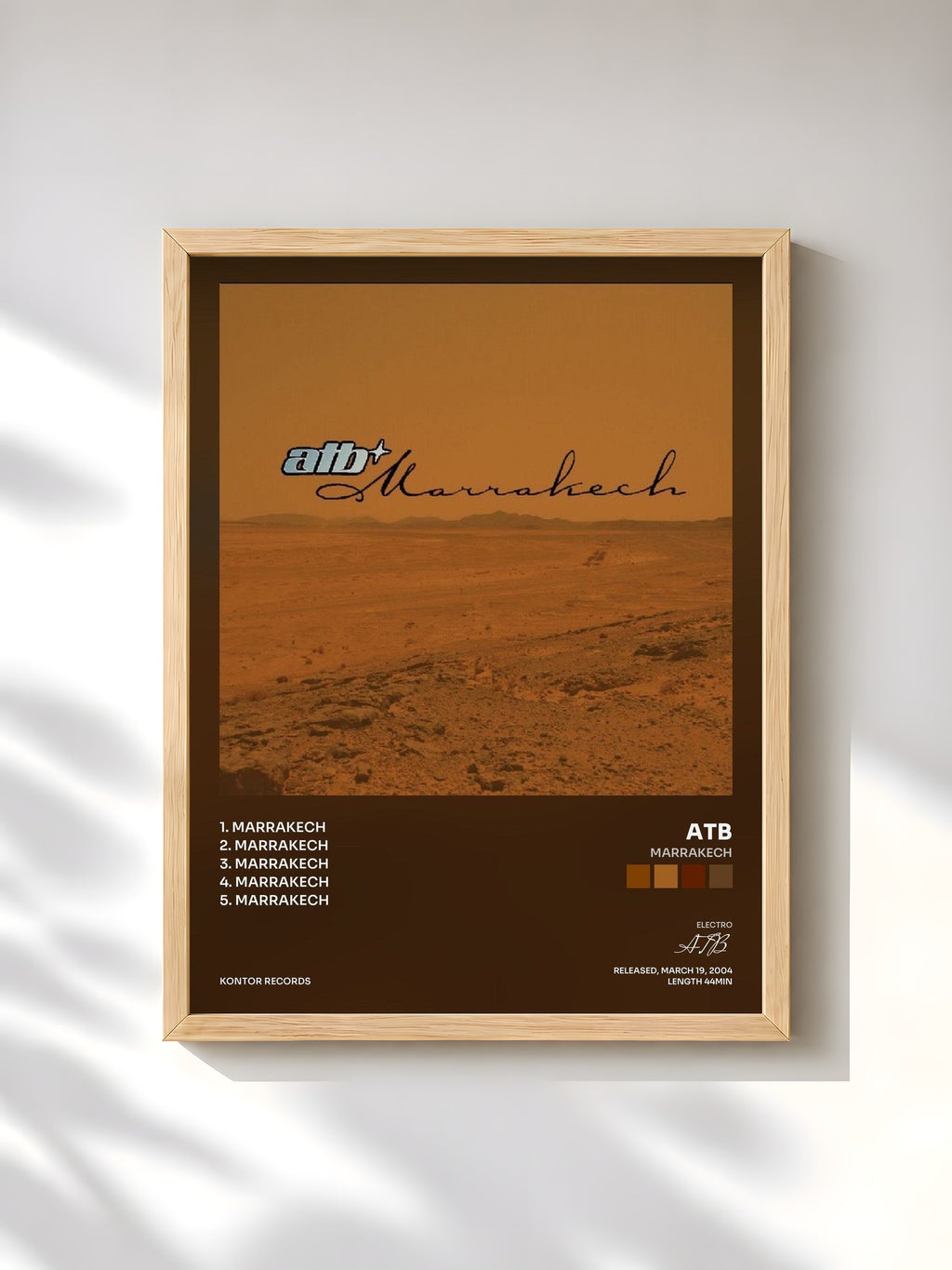 #bois Tableau de l'album Marrakech de ATB, cadre en bois brut, imprimé et encadré en France