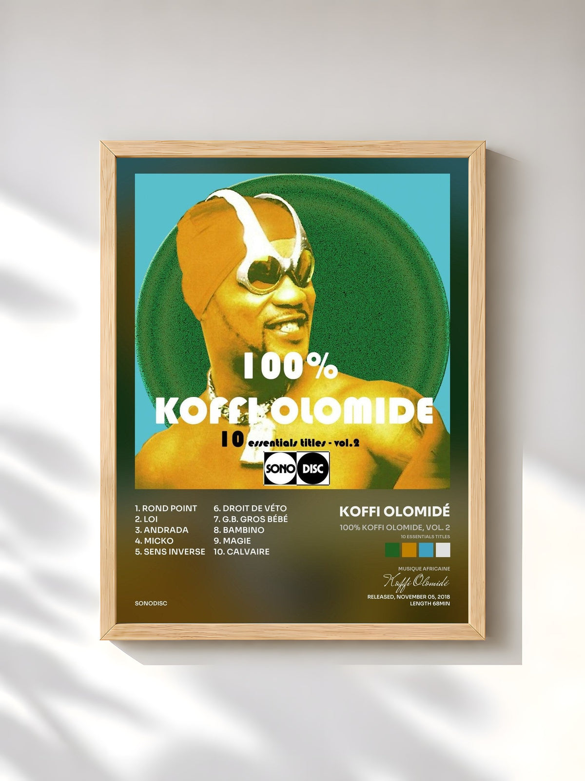 #bois Tableau de l'album 100% Koffi Olomide, vol. 2 (10 Essentials Titles) de Koffi Olomidé, cadre en bois brut, imprimé et encadré en France
