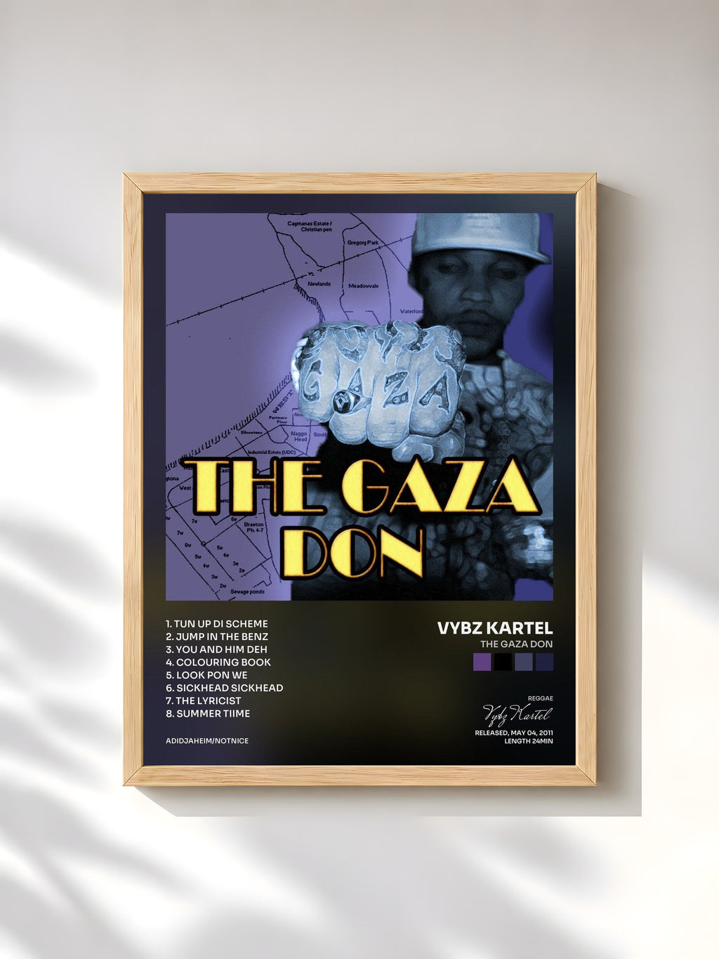 #bois Tableau de l'album The Gaza Don de Vybz Kartel, cadre en bois brut, imprimé et encadré en France