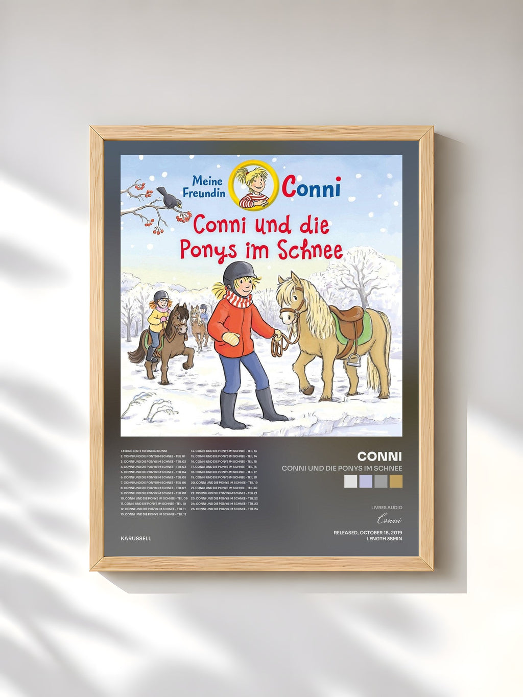 #bois Tableau de l'album Conni und die Ponys im Schnee de Conni, cadre en bois brut, imprimé et encadré en France