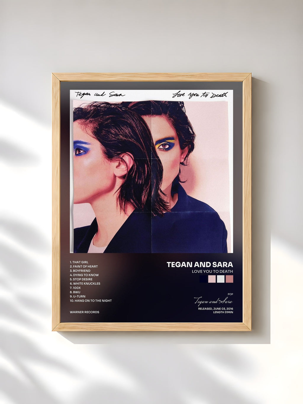 #bois Tableau de l'album Love You to Death de Tegan and Sara, cadre en bois brut, imprimé et encadré en France