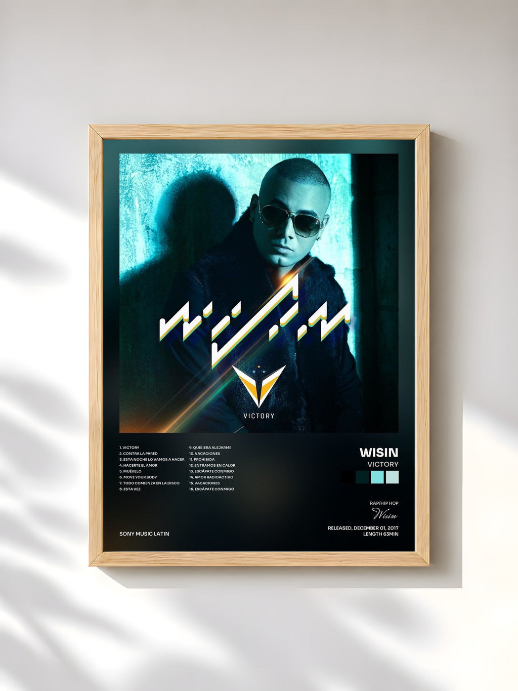 #bois Tableau de l'album Victory de Wisin, cadre en bois brut, imprimé et encadré en France