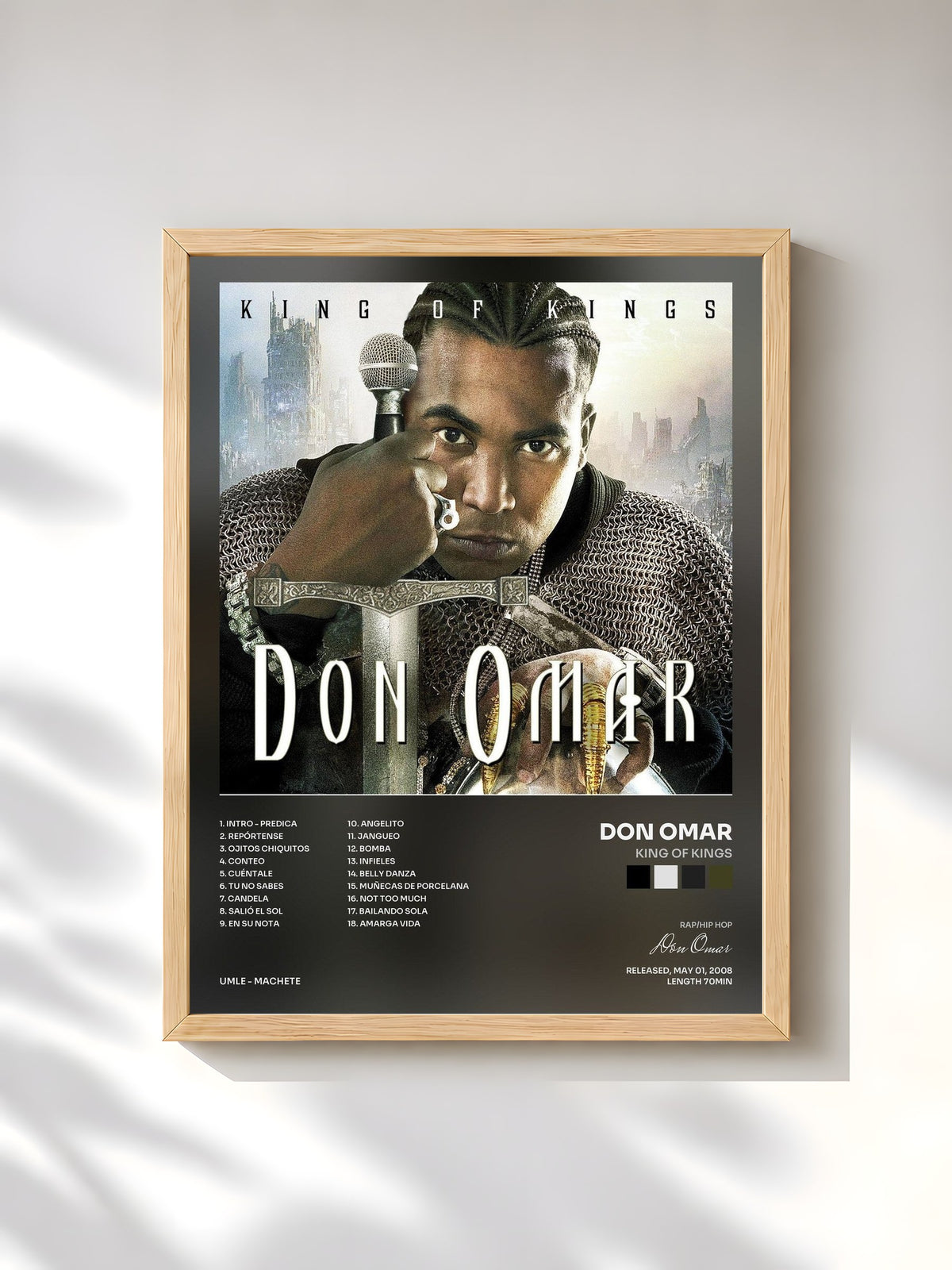 #bois Tableau de l'album King Of Kings de Don Omar, cadre en bois brut, imprimé et encadré en France
