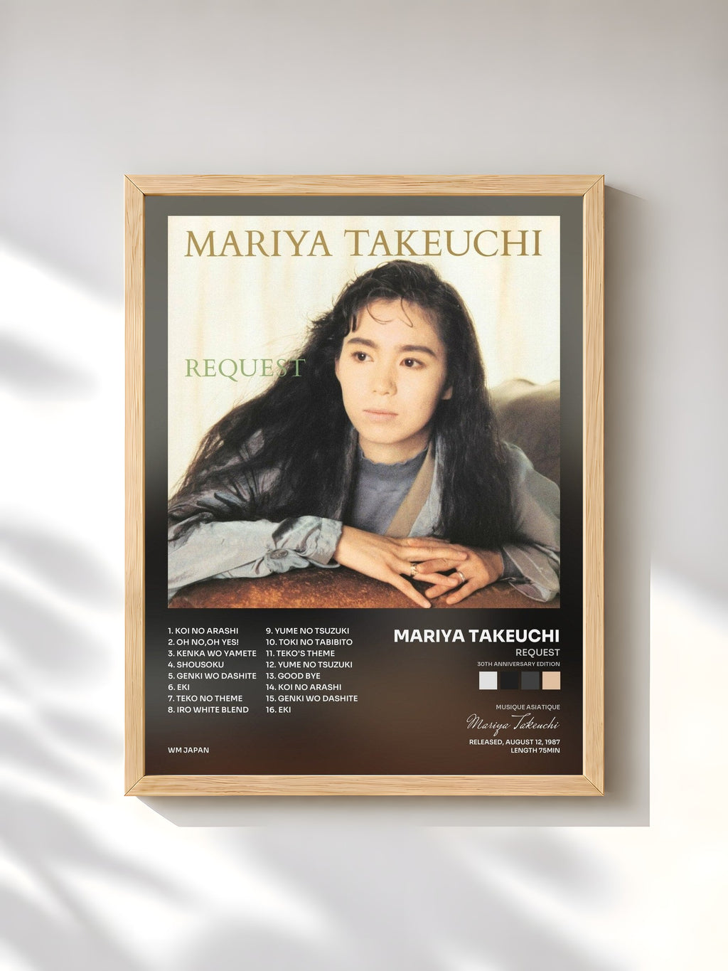 #bois Tableau de l'album REQUEST (30th Anniversary Edition) de Mariya Takeuchi, cadre en bois brut, imprimé et encadré en France
