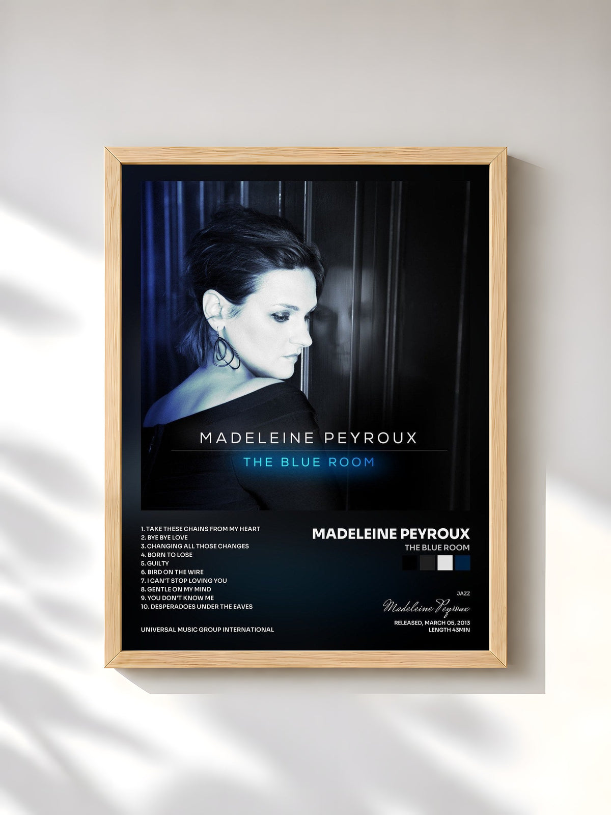 #bois Tableau de l'album The Blue Room de Madeleine Peyroux, cadre en bois brut, imprimé et encadré en France