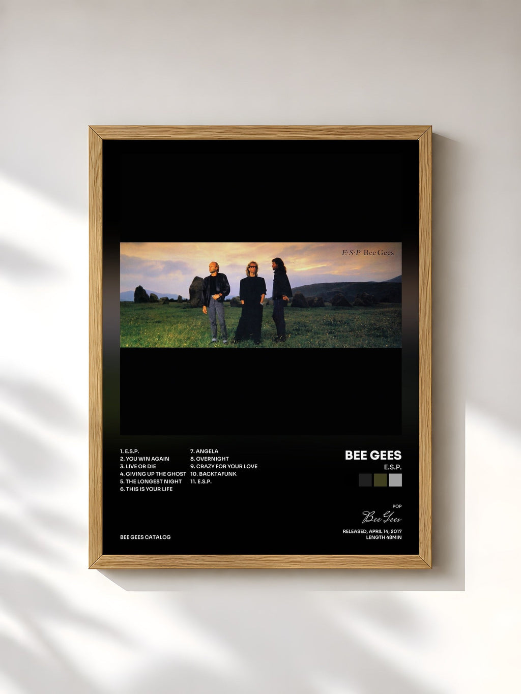 #bois Tableau de l'album E.S.P. de Bee Gees, cadre en bois brut, imprimé et encadré en France
