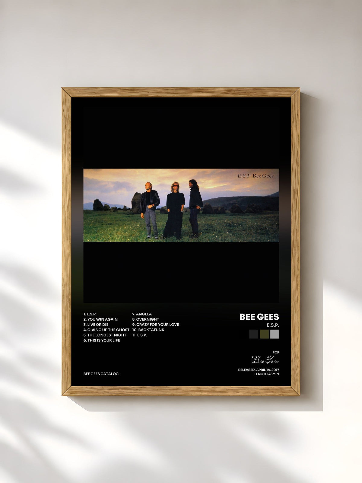 #bois Tableau de l'album E.S.P. de Bee Gees, cadre en bois brut, imprimé et encadré en France