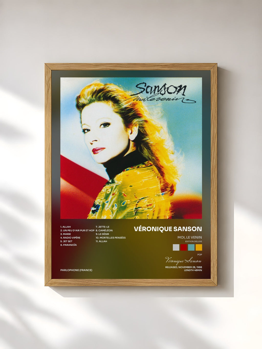 #bois Tableau de l'album Moi, le venin (Edition Deluxe) de Véronique Sanson, cadre en bois brut, imprimé et encadré en France