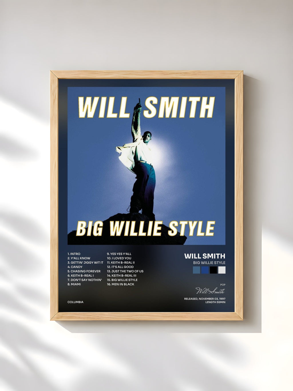 #bois Tableau de l'album Big Willie Style de Will Smith, cadre en bois brut, imprimé et encadré en France