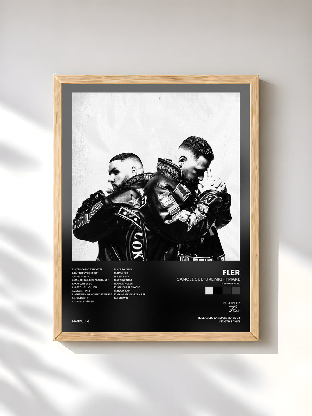 #bois Tableau de l'album CANCEL CULTURE NIGHTMARE (INSTRUMENTAL) de Fler, cadre en bois brut, imprimé et encadré en France