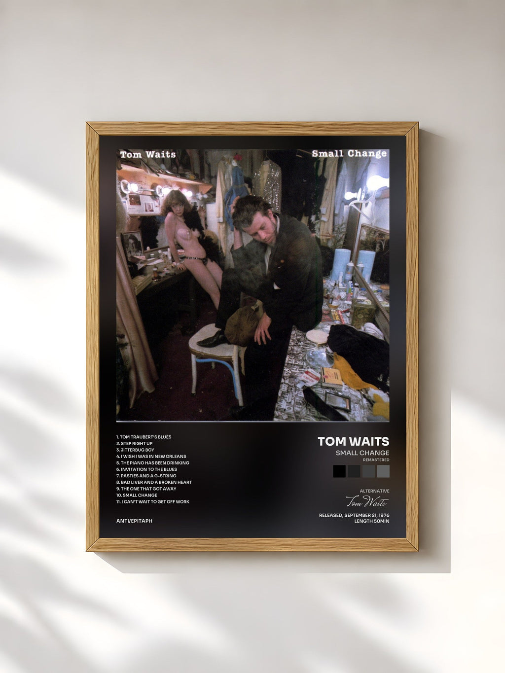 #bois Tableau de l'album Small Change (Remastered) de Tom Waits, cadre en bois brut, imprimé et encadré en France