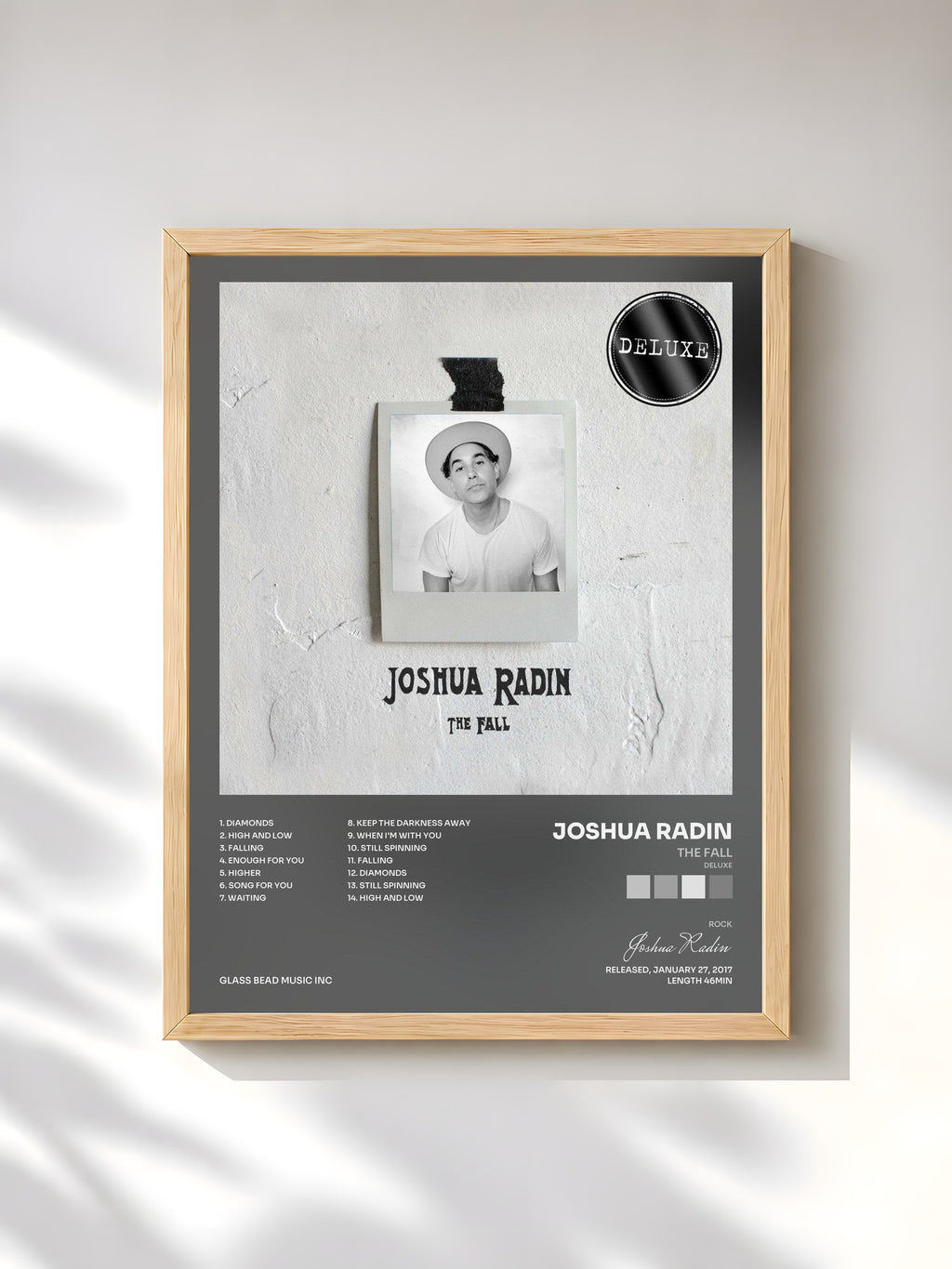 #bois Tableau de l'album The Fall (Deluxe) de Joshua Radin, cadre en bois brut, imprimé et encadré en France