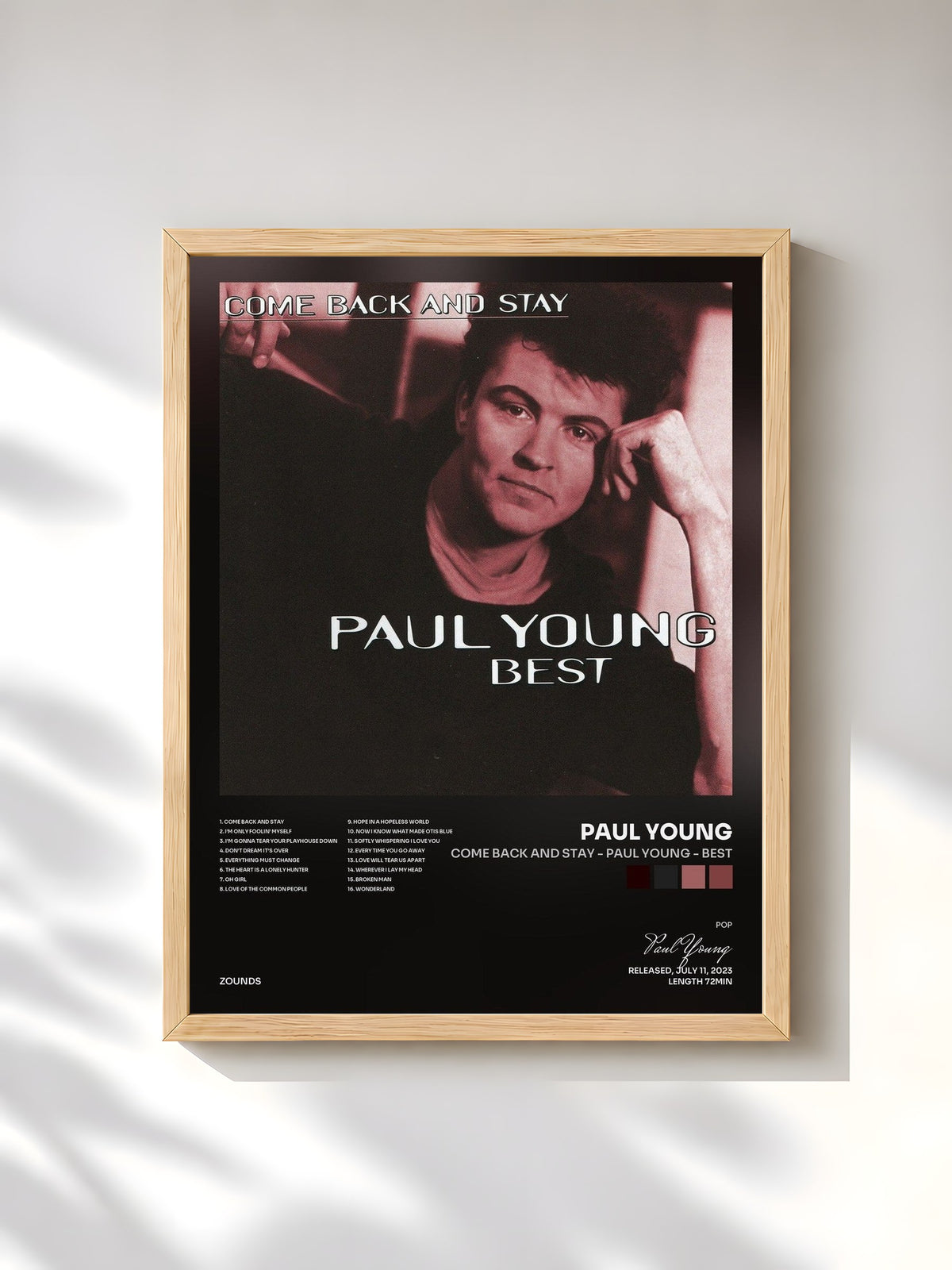 #bois Tableau de l'album Come Back and Stay - Paul Young - Best de Paul Young, cadre en bois brut, imprimé et encadré en France