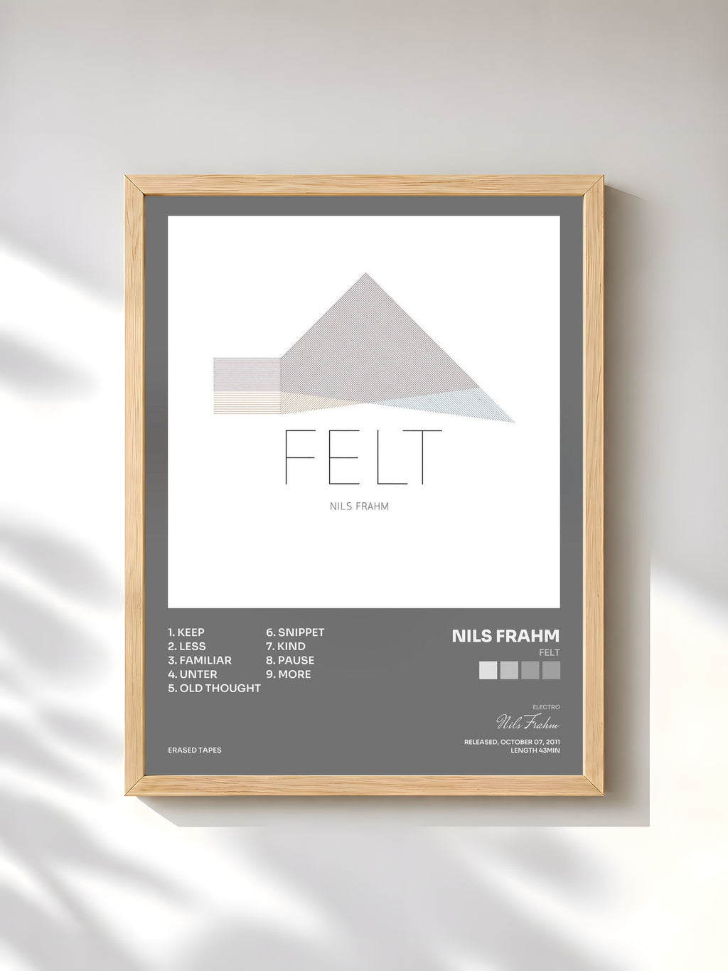 #bois Tableau de l'album Felt de Nils Frahm, cadre en bois brut, imprimé et encadré en France
