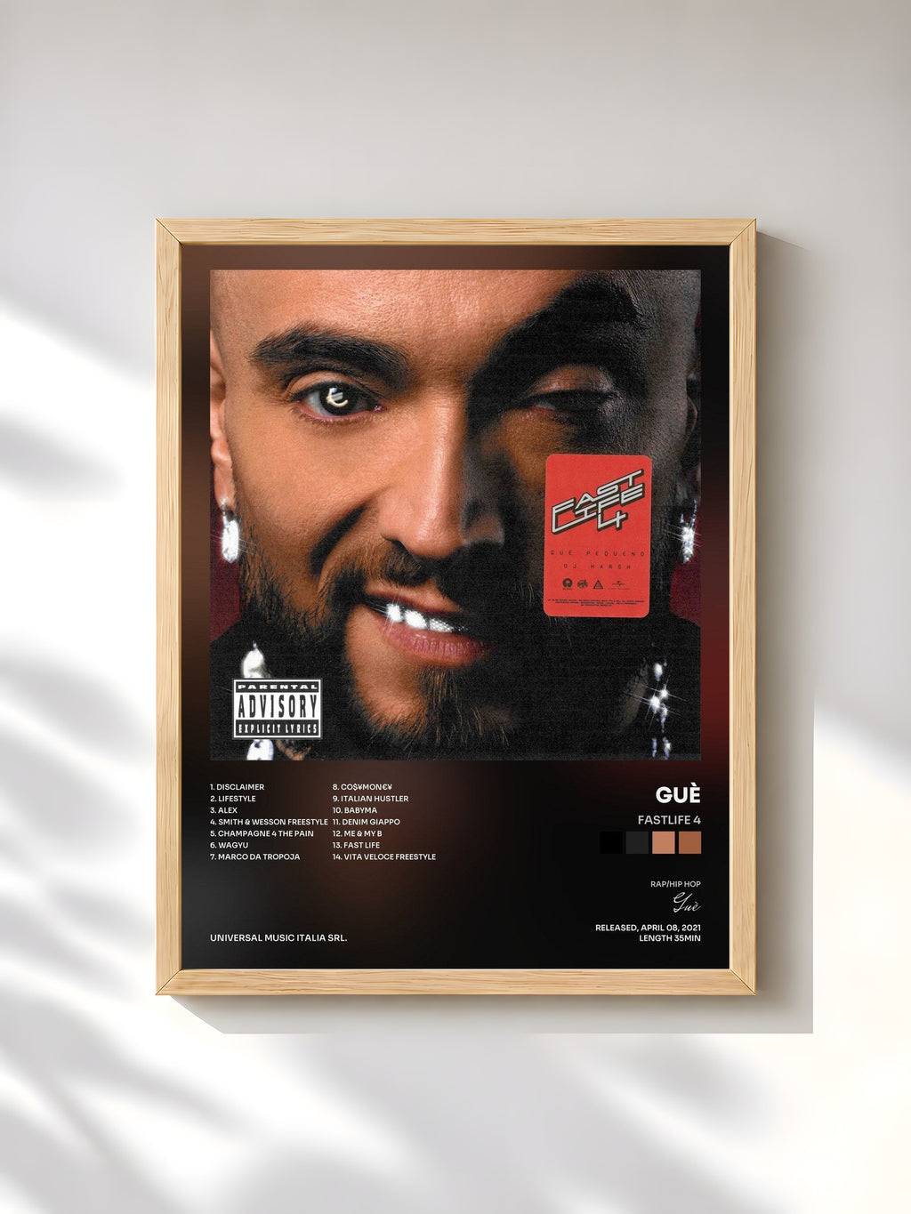 #bois Tableau de l'album Fastlife 4 de Guè, cadre en bois brut, imprimé et encadré en France