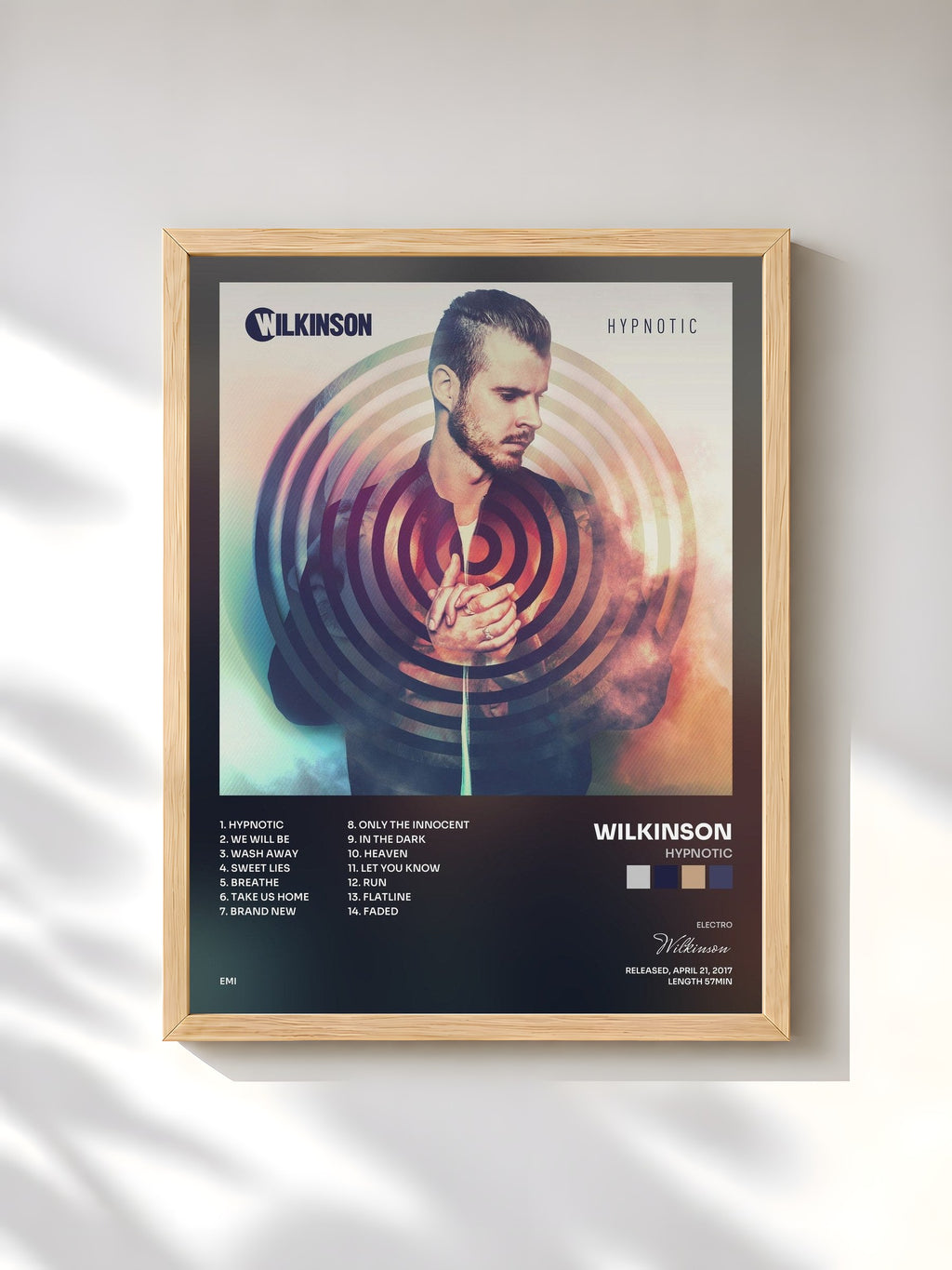 #bois Tableau de l'album Hypnotic de Wilkinson, cadre en bois brut, imprimé et encadré en France