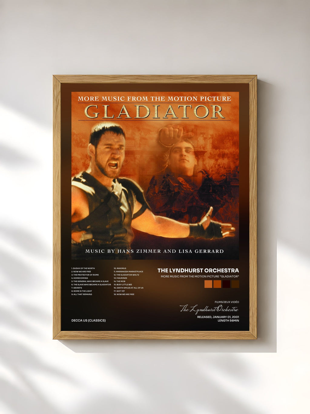 #bois Tableau de l'album More Music From The Motion Picture "Gladiator" de The Lyndhurst Orchestra, cadre en bois brut, imprimé et encadré en France
