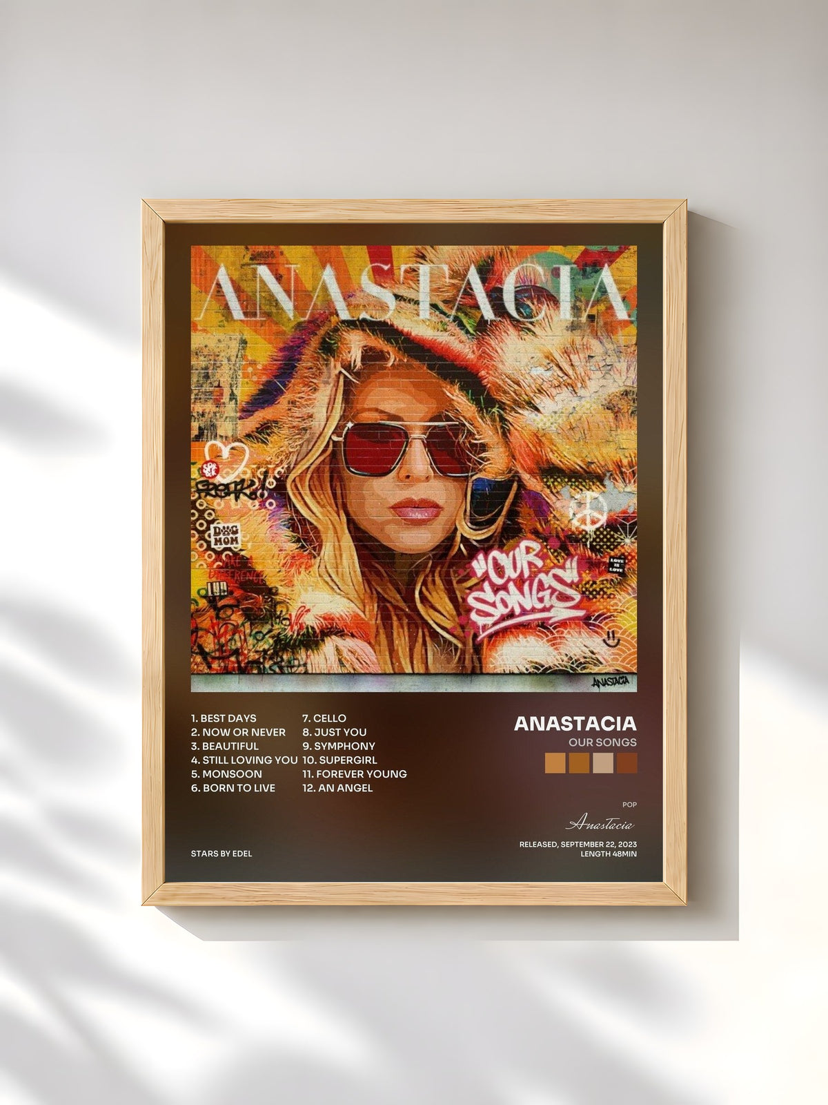 #bois Tableau de l'album Our Songs de Anastacia, cadre en bois brut, imprimé et encadré en France