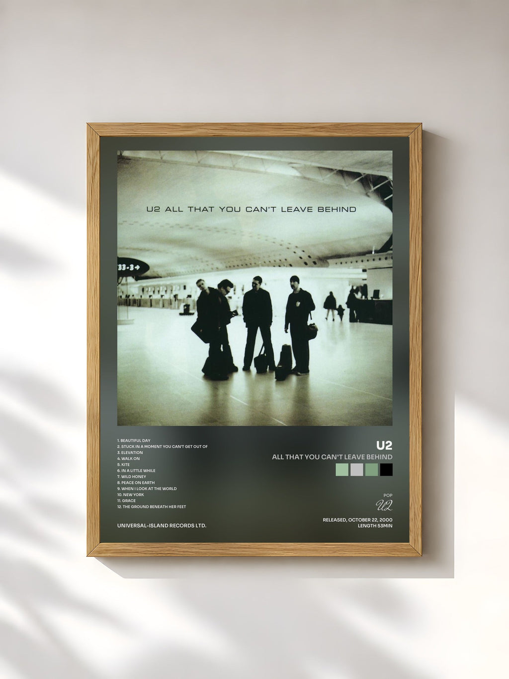 #bois Tableau de l'album All That You Can't Leave Behind de U2, cadre en bois brut, imprimé et encadré en France