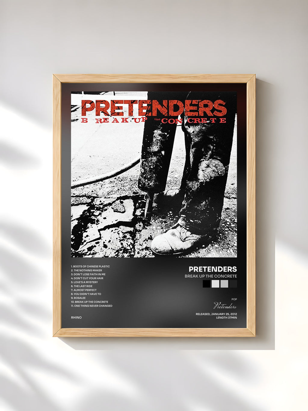 #bois Tableau de l'album Break Up the Concrete de Pretenders, cadre en bois brut, imprimé et encadré en France