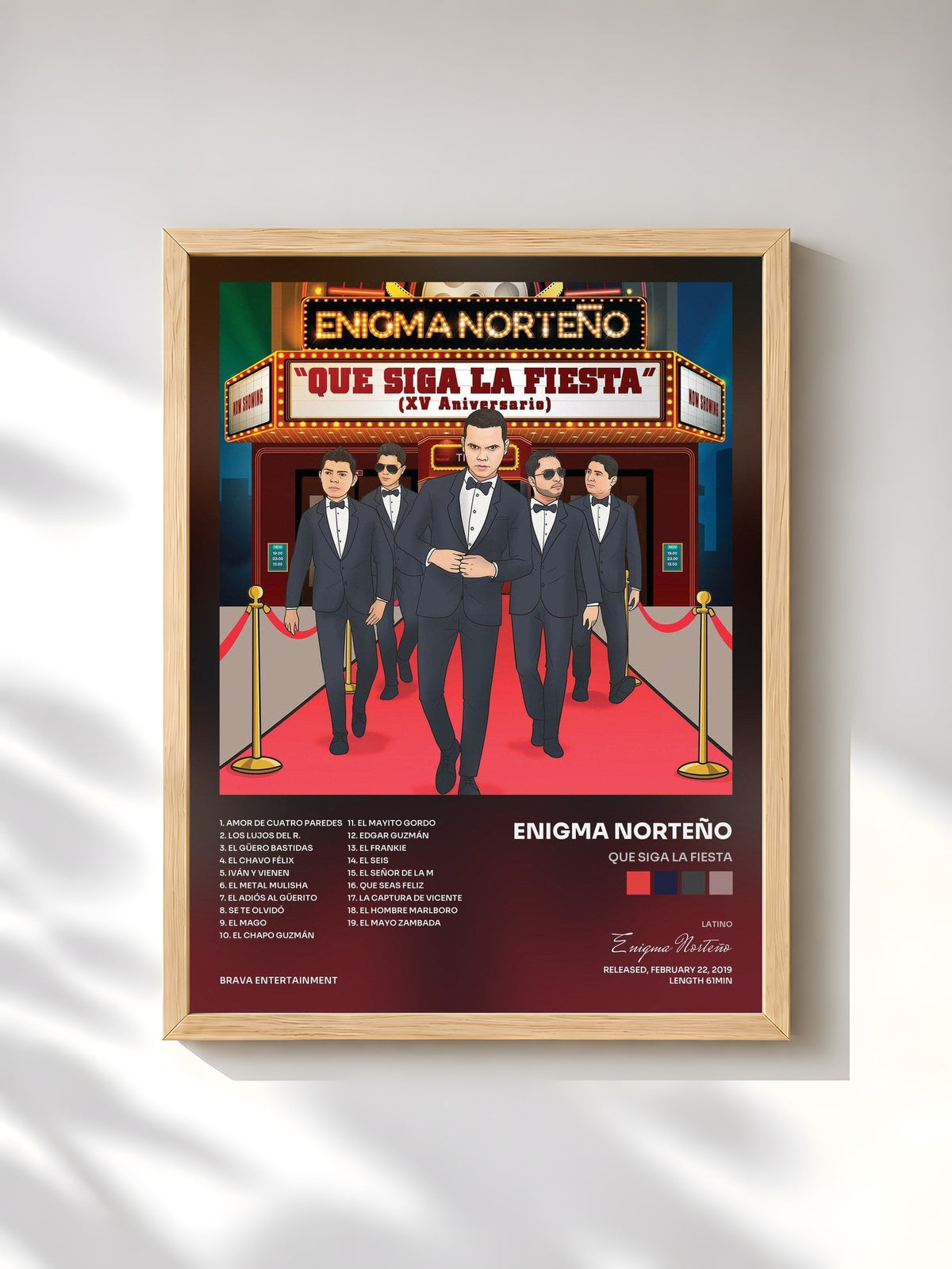 #bois Tableau de l'album Que Siga La Fiesta de Enigma Norteño, cadre en bois brut, imprimé et encadré en France