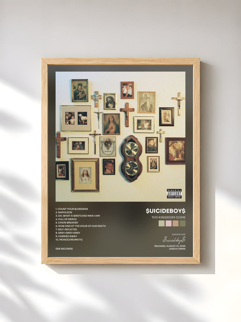 #bois Tableau de l'album THY KINGDOM COME de $uicideboy$, cadre en bois brut, imprimé et encadré en France
