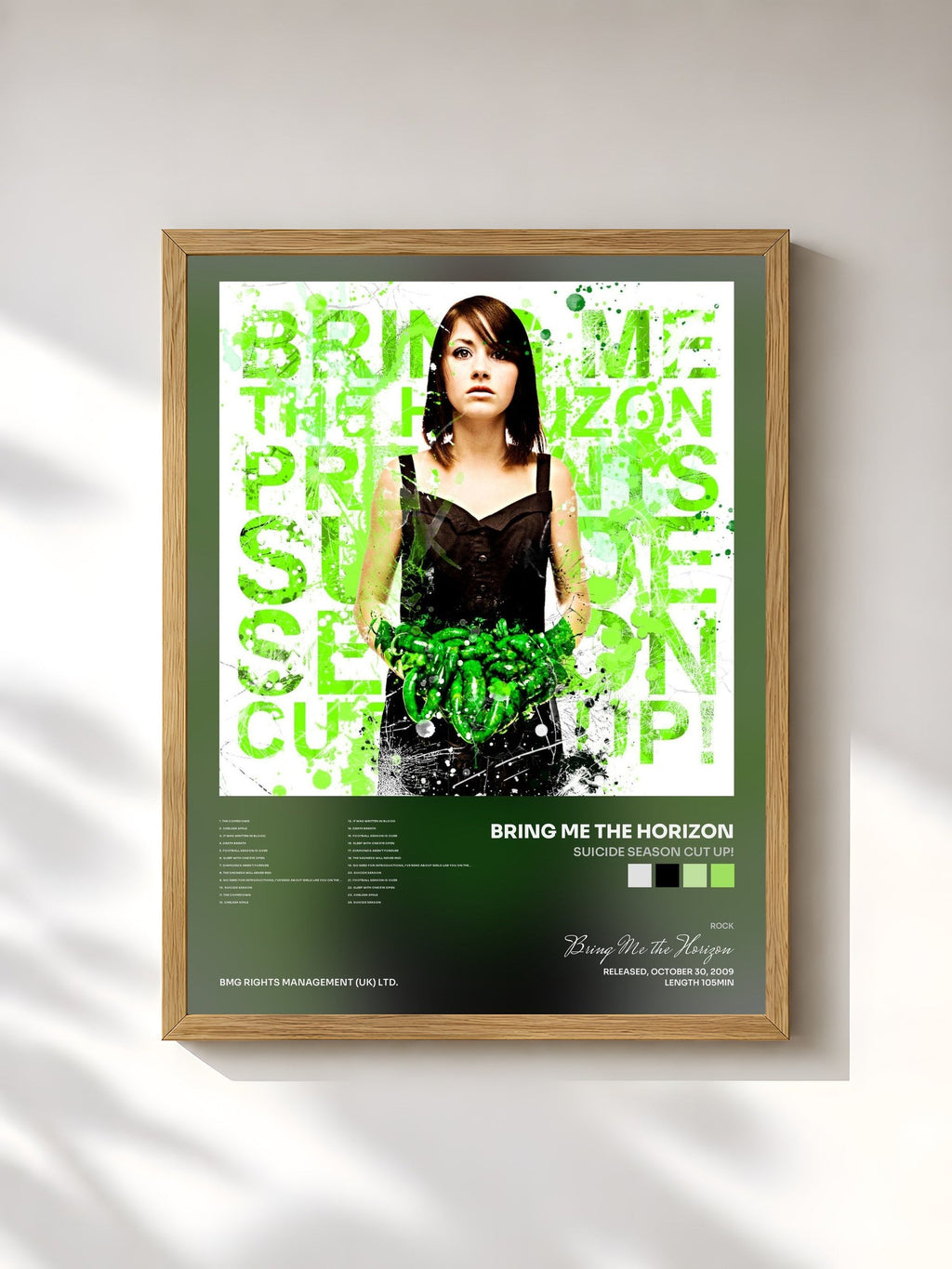#bois Tableau de l'album Suicide Season Cut Up! de Bring Me the Horizon, cadre en bois brut, imprimé et encadré en France