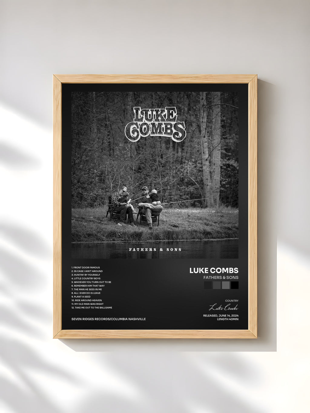 #bois Tableau de l'album Fathers & Sons de Luke Combs, cadre en bois brut, imprimé et encadré en France