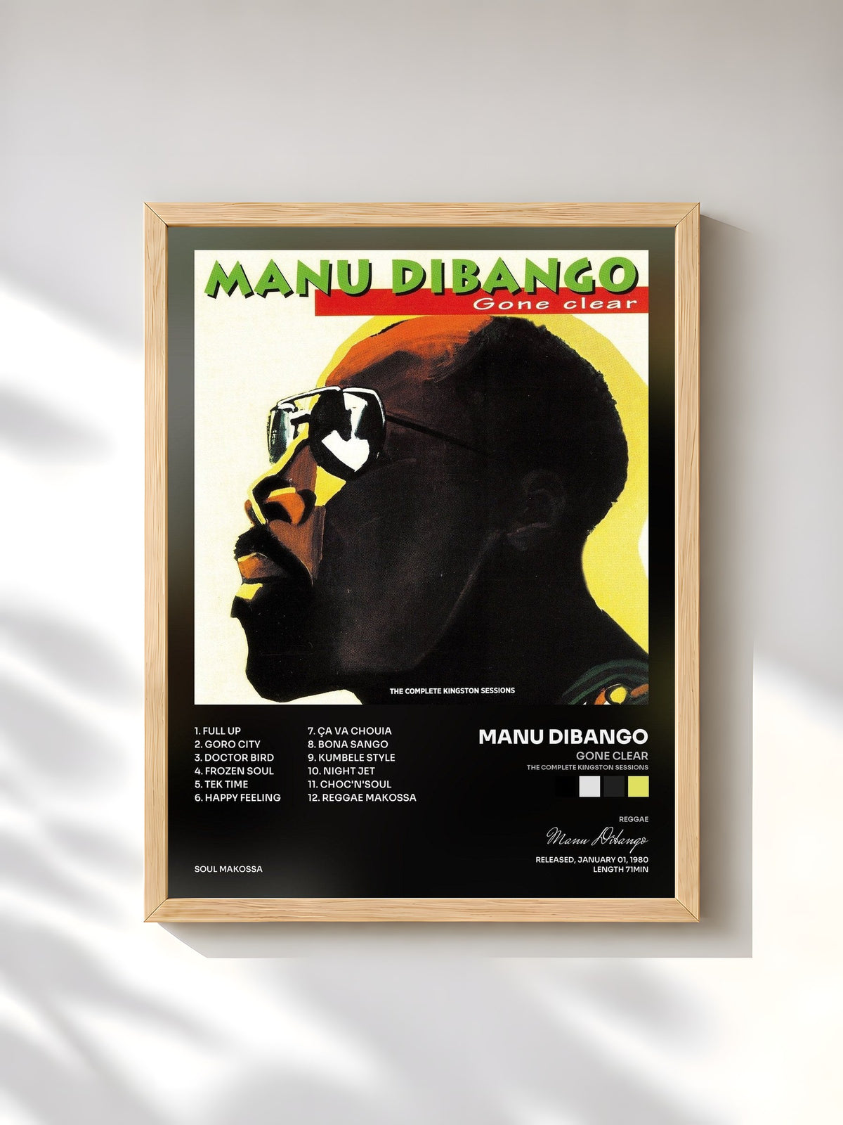 #bois Tableau de l'album Gone Clear (The Complete Kingston Sessions) de Manu Dibango, cadre en bois brut, imprimé et encadré en France