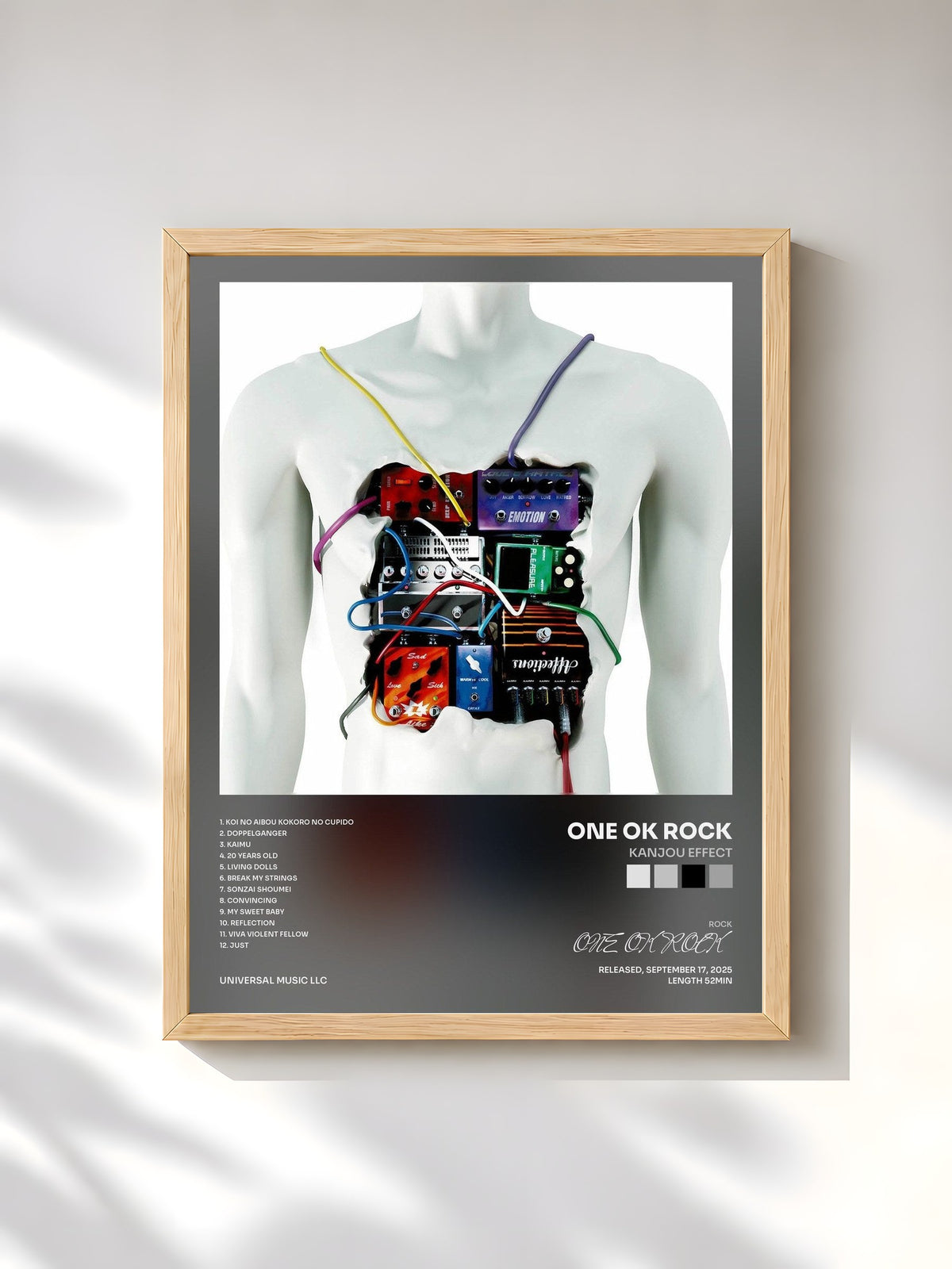#bois Tableau de l'album Kanjou Effect de ONE OK ROCK, cadre en bois brut, imprimé et encadré en France