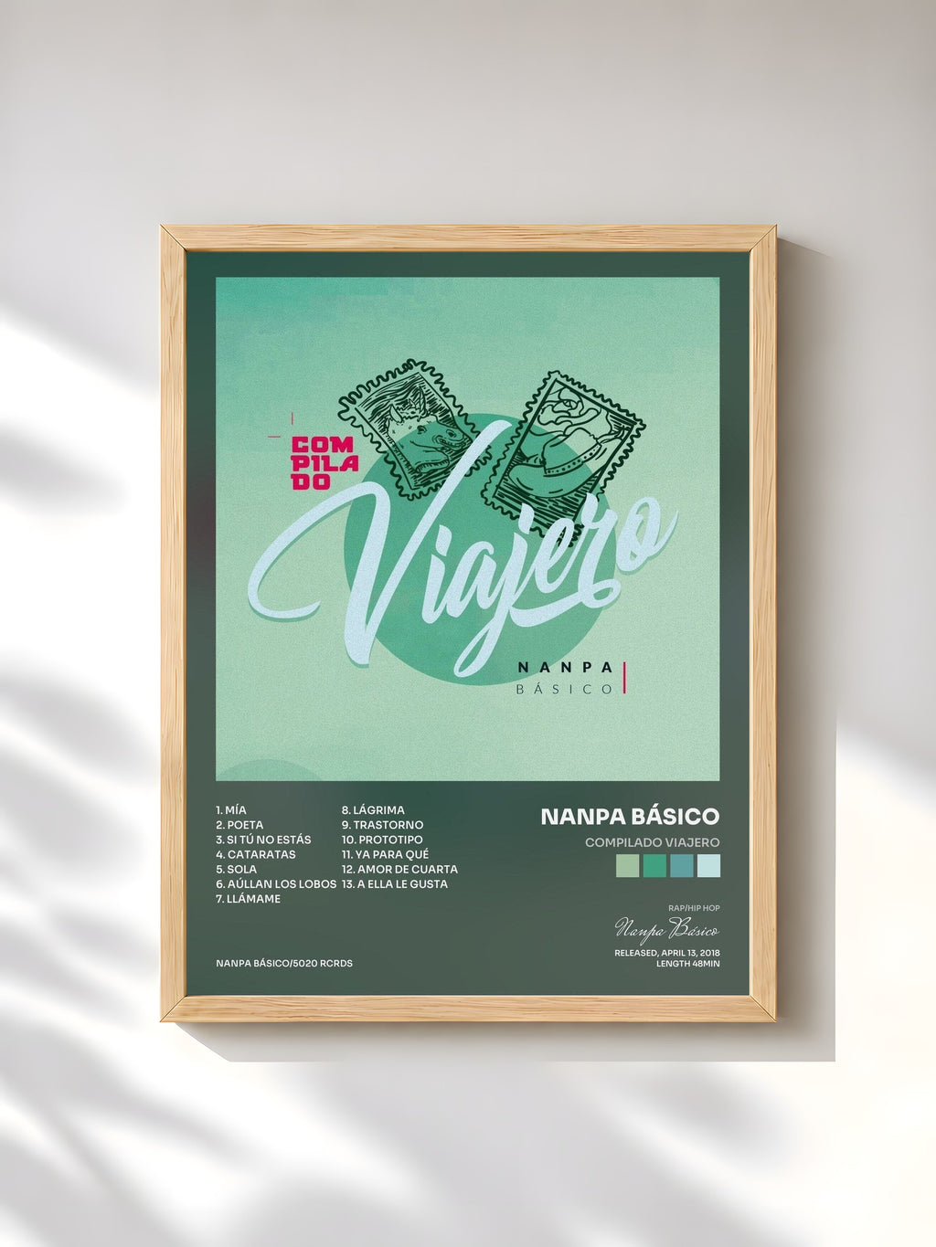 #bois Tableau de l'album Compilado Viajero de Nanpa Básico, cadre en bois brut, imprimé et encadré en France