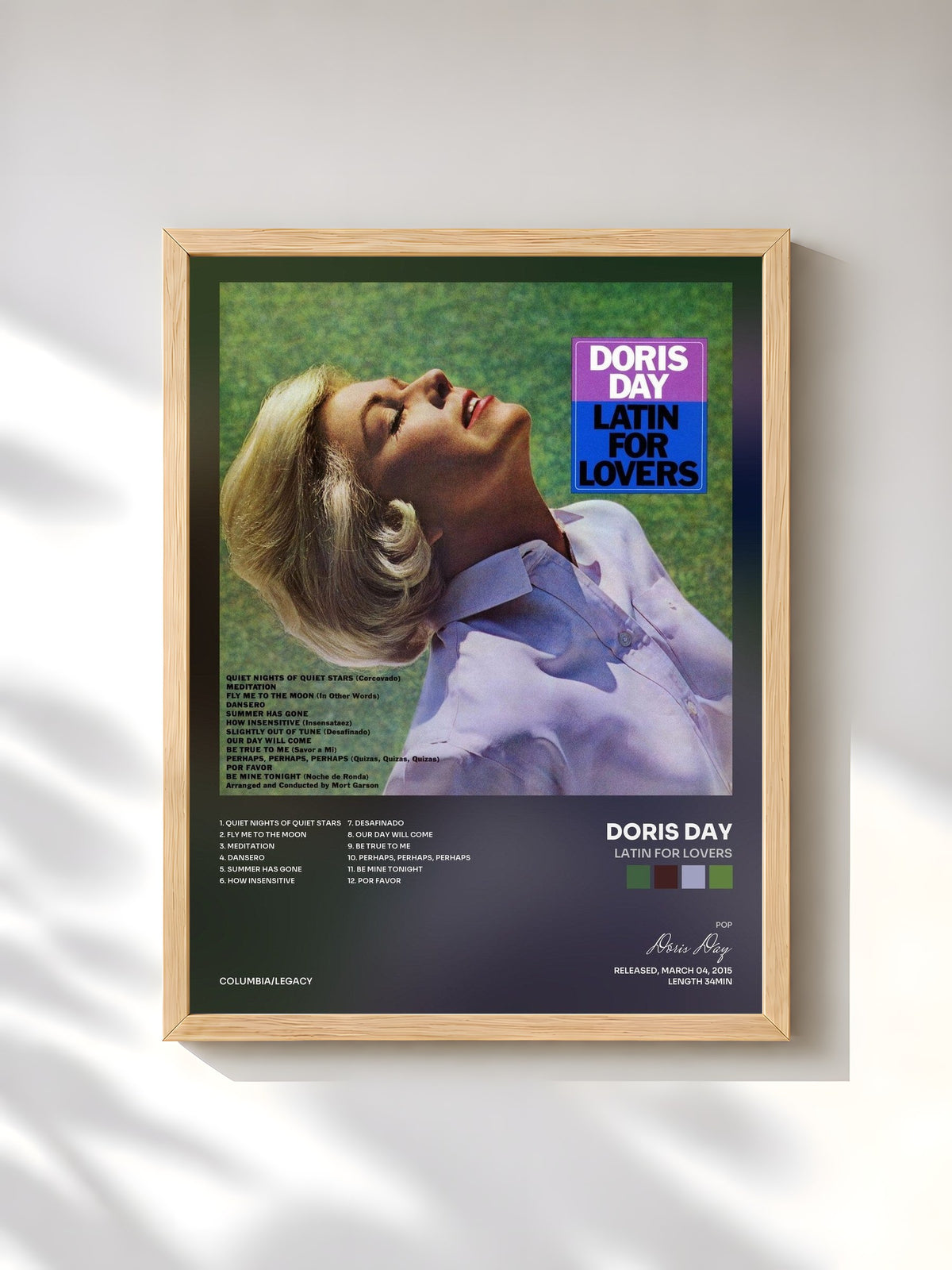 #bois Tableau de l'album Latin For Lovers de Doris Day, cadre en bois brut, imprimé et encadré en France