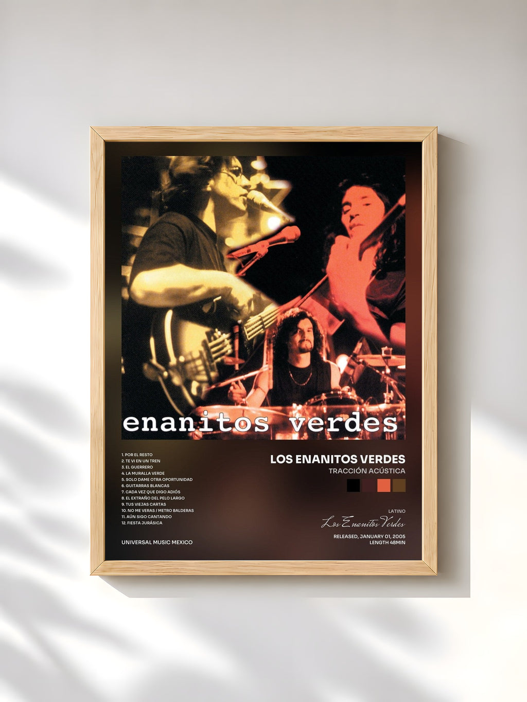 #bois Tableau de l'album Tracción Acústica de Los Enanitos Verdes, cadre en bois brut, imprimé et encadré en France