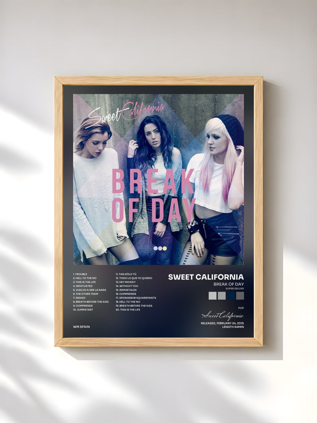 #bois Tableau de l'album Break of Day (Super Deluxe) de Sweet California, cadre en bois brut, imprimé et encadré en France