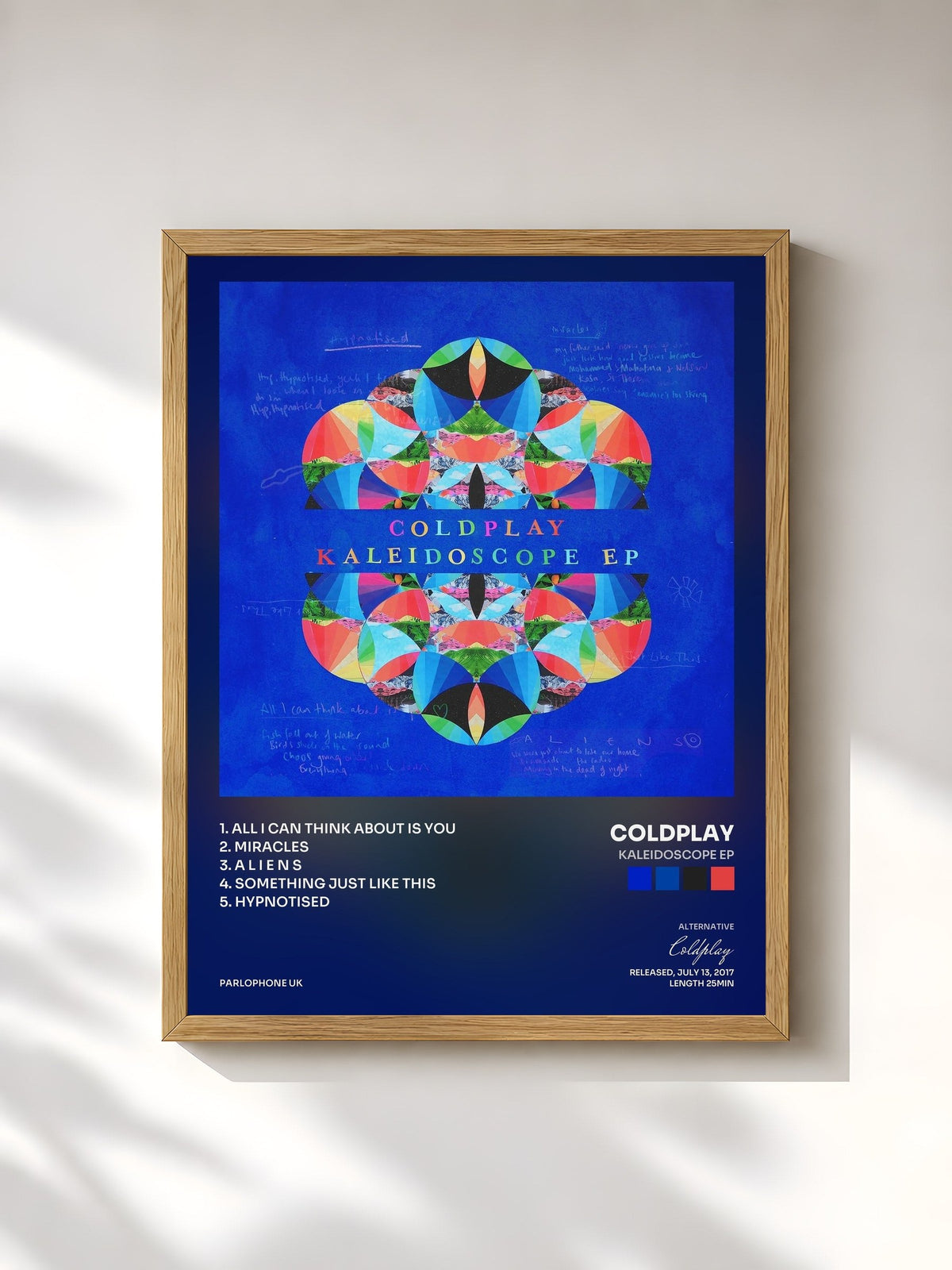 #bois Tableau de l'album Kaleidoscope EP de Coldplay, cadre en bois brut, imprimé et encadré en France