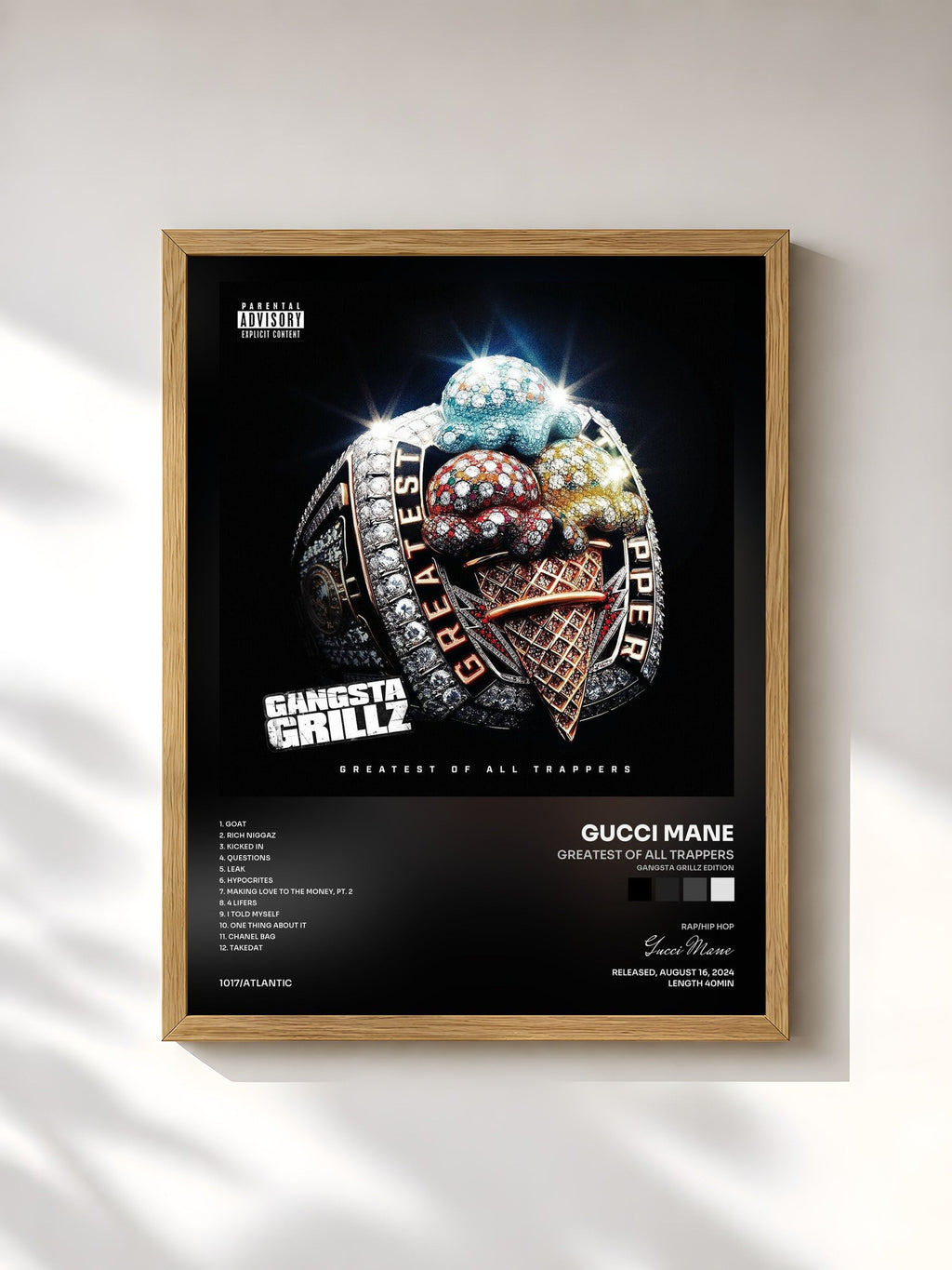 #bois Tableau de l'album Greatest Of All Trappers (Gangsta Grillz Edition) de Gucci Mane, cadre en bois brut, imprimé et encadré en France