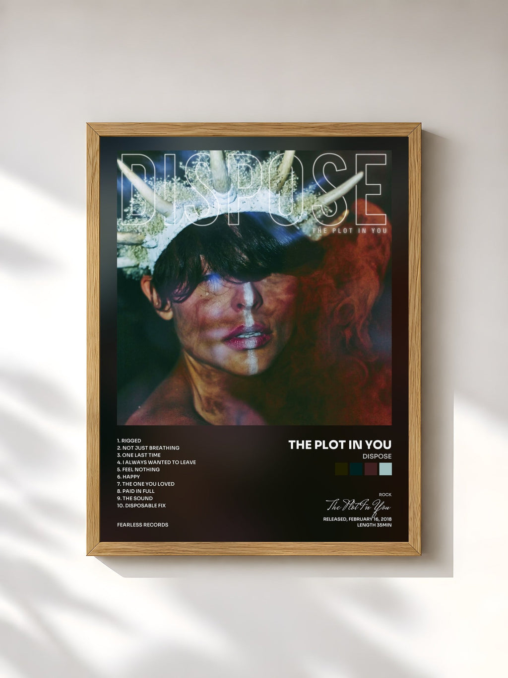 #bois Tableau de l'album DISPOSE de The Plot In You, cadre en bois brut, imprimé et encadré en France