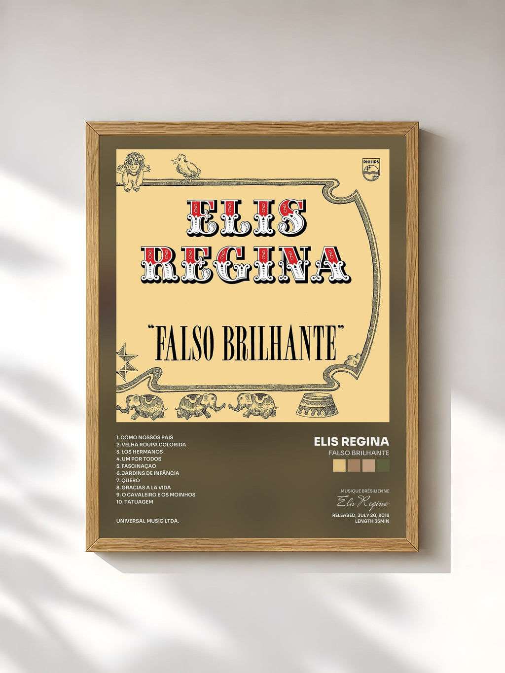 #bois Tableau de l'album Falso Brilhante de Elis Regina, cadre en bois brut, imprimé et encadré en France